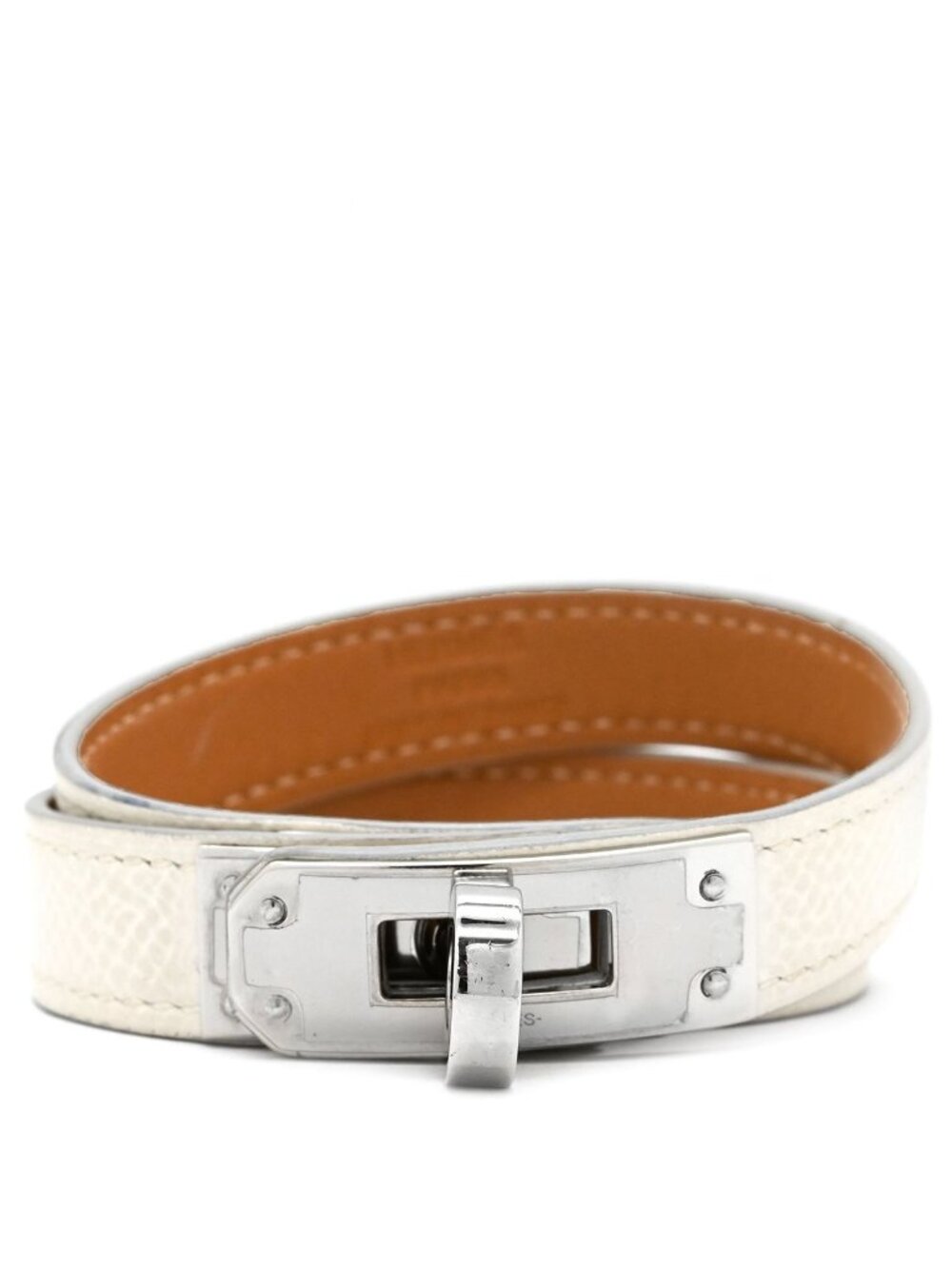 Hermes Bracelet Kelly Double Tour Veau Epsom Metal White Silver T3